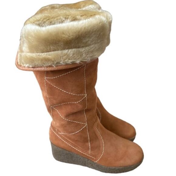 Steve Madden Micki Brown Tan Suede Leather Faux-Fur
Wedge Boots Size 6.5 - Picture 1 of 6
